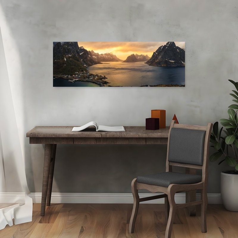 Art mural de paysage côtier tranquille serein, Lofoten, H 12 po x l 36 po