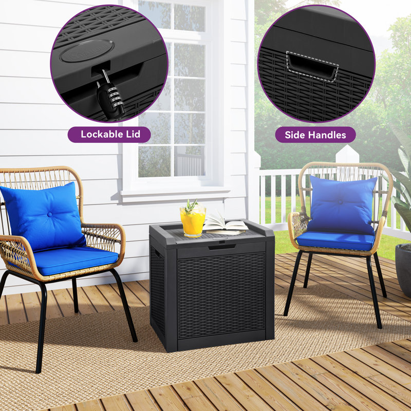 32 Gallon Water Resistant Resin Lockable Deck Box, Black