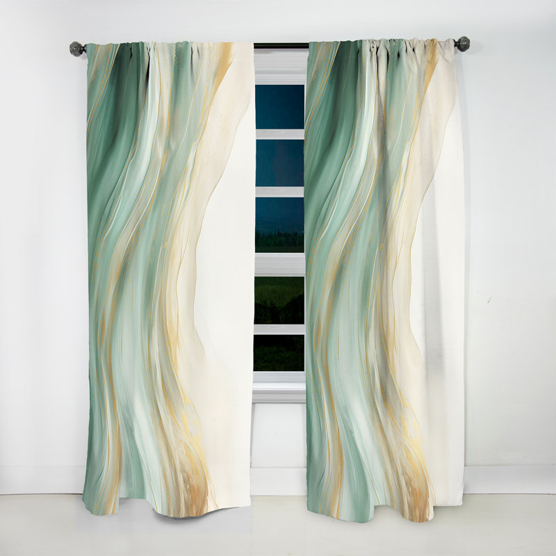Gold And Green Soft Wave Fusion I - Abstract Shapes Blackout Abstract Curtain - 1 Panel, 52" W x 84" L