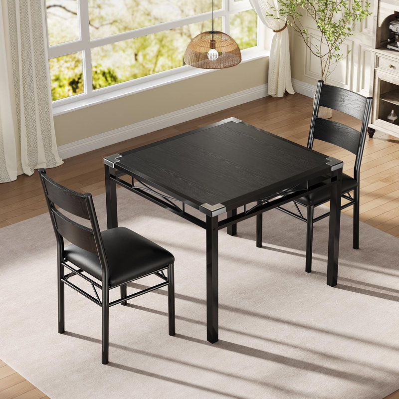 Ensemble de table et de chaises rembourrées, mobilier de cuisine compact et peu encombrant avec protections d'angle pour appartement, noir