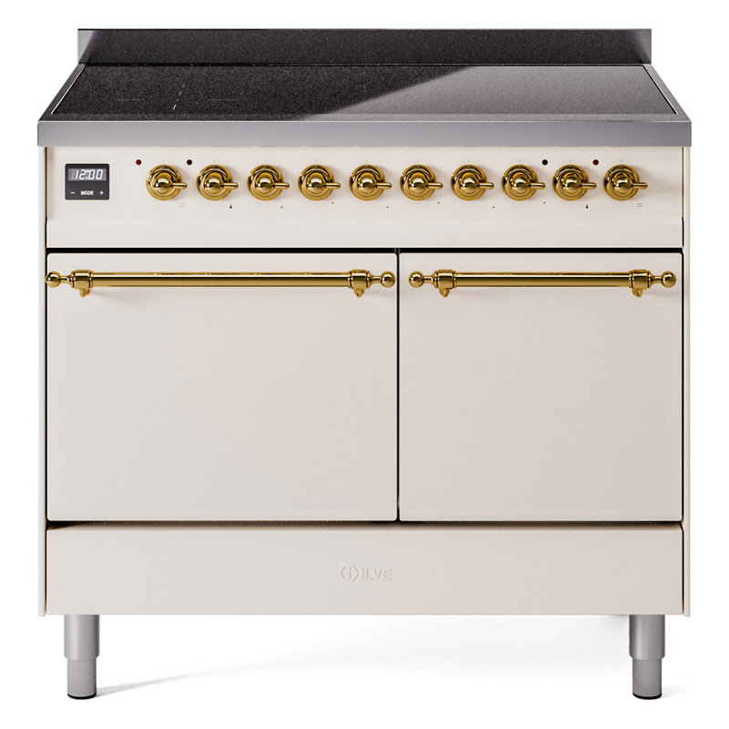 ILVE Nostalgie II Series 40 inch Induction Range with 6 Induction Elements (Solid Door), Antique White/Brass