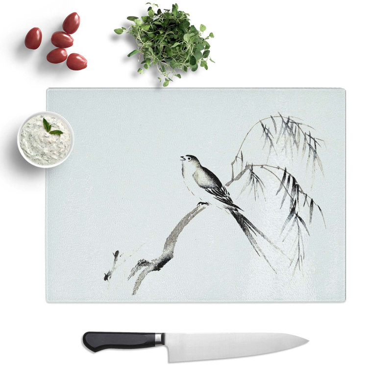 Tempered Glass Bird on a Tree Branch Chopping Board, 39 cm W x 28.5 cm L