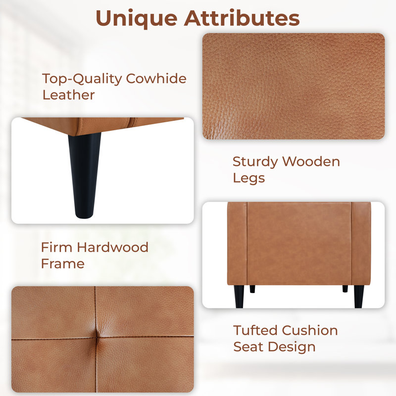 Esin Air Leather Mid-Century Modern Accent Chair, Compact Single Sofa Chair for Living Room, Urban Apartments, Home Office & Guest Rooms