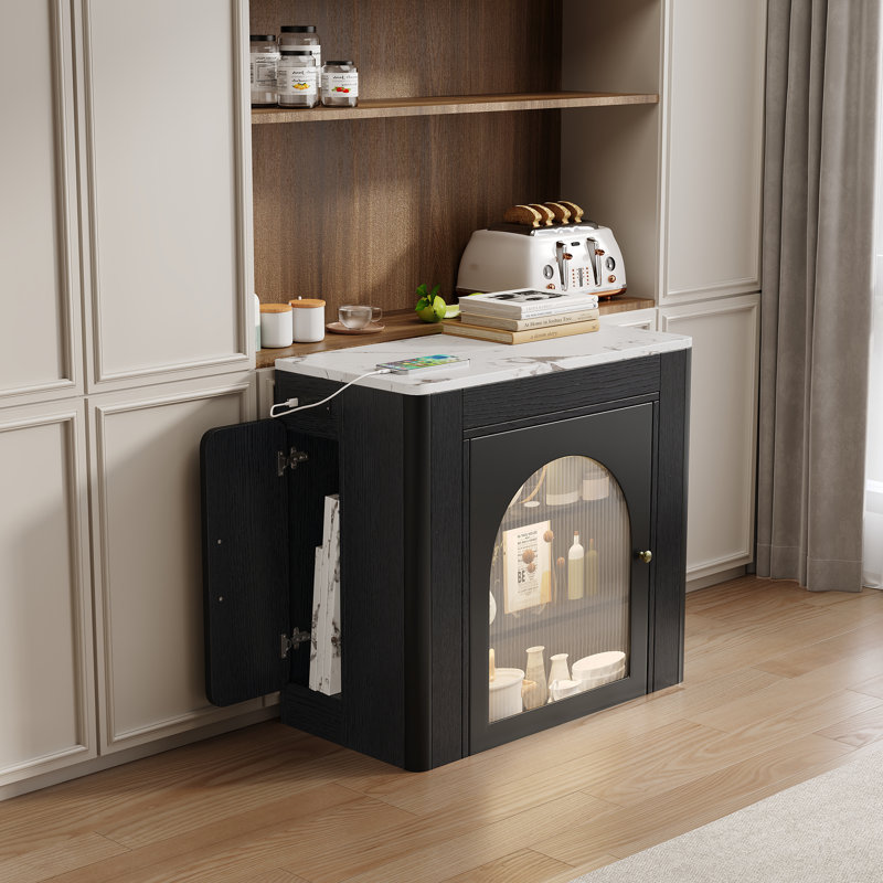  Table de salle à manger extensible, îlot de cuisine mobile, armoire de rangement roulante avec prise de courant, noir et blanc marbré