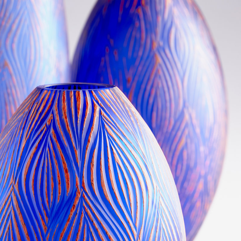 Fused Groove Glass Table Vase, 12.75" H x 7.25" W x 7.25" D