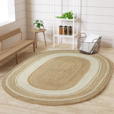 Tapis en jute tressé à la main Kayleigh, brun / crème