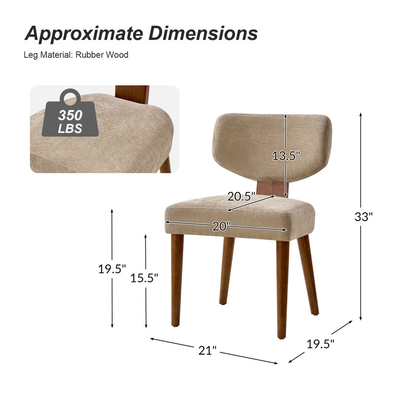 Chaise de salle à manger ergonomique moderne Mid-Century de 21 po avec pieds en bois massif Keim , 4, Sable