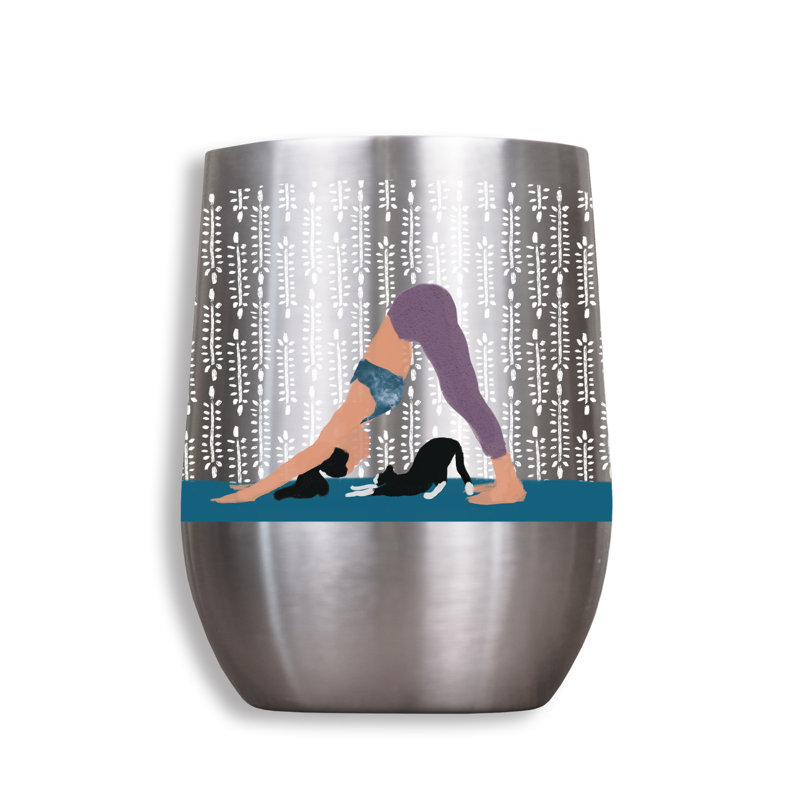 Cat Yoga 11 oz. Wine Tumbler, Blue/Silver