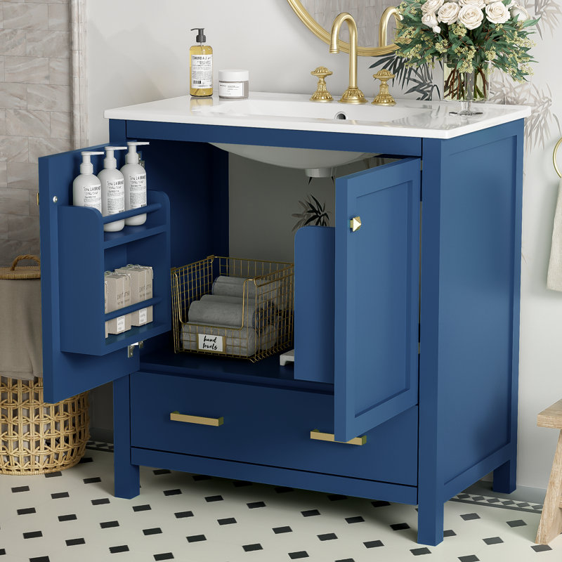 30" Blue Bathroom Vanity With Single Sink, Combo Cabinet Undermount Sink, Bathroom Storage Cabinet With 2 Doors And A Drawer, Soft Closing, Multifunctional Storage, Solid Wood Frame
