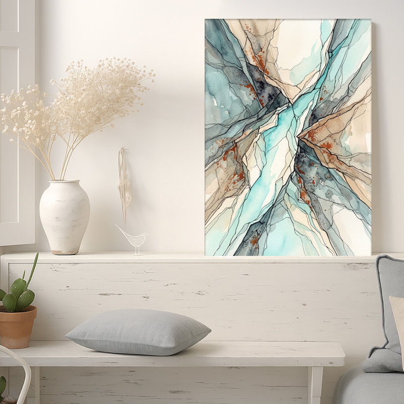 Art abstrait bleu sarcelle et aquarelle, 18"H x 12"W
