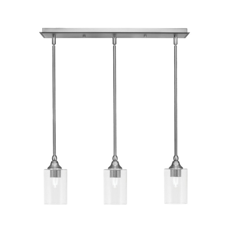 Luminaire suspendu linéaire sur pied 3 lumières avec verre de 4 po, Transparent, H 8 po x l 24,25 po x P 4 po, Nickel brossé