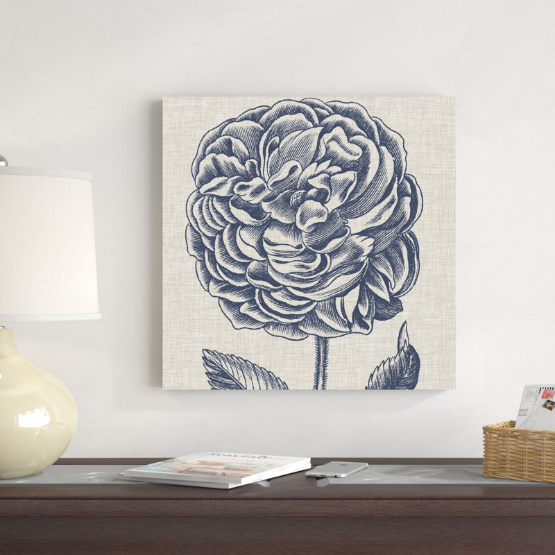 Indigo floral sur lin V, H 20 po x l 20 po x P 1,25 po