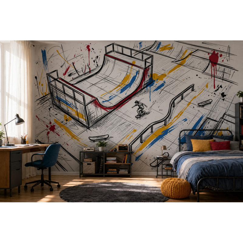 Papier peint texturé béton sur fond blanc, 160 po x 108 po, Peler et coller