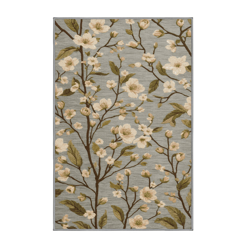 Machine Washable Botanical Brown Area Rug, Rectangle 2' x 3'