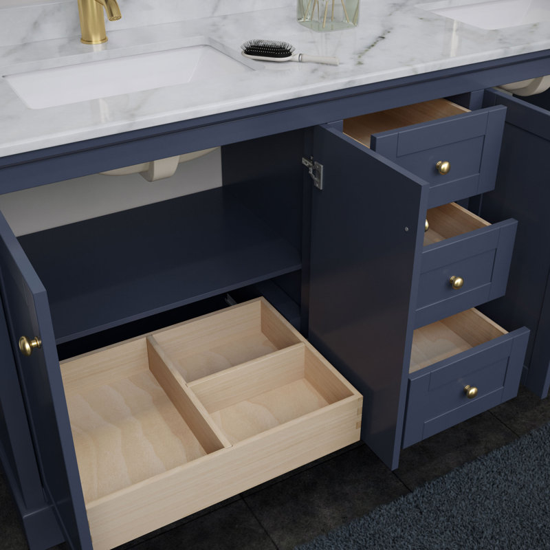 Ensemble de meuble-lavabo double 72 po Avery, Bleu foncé, Noir mat