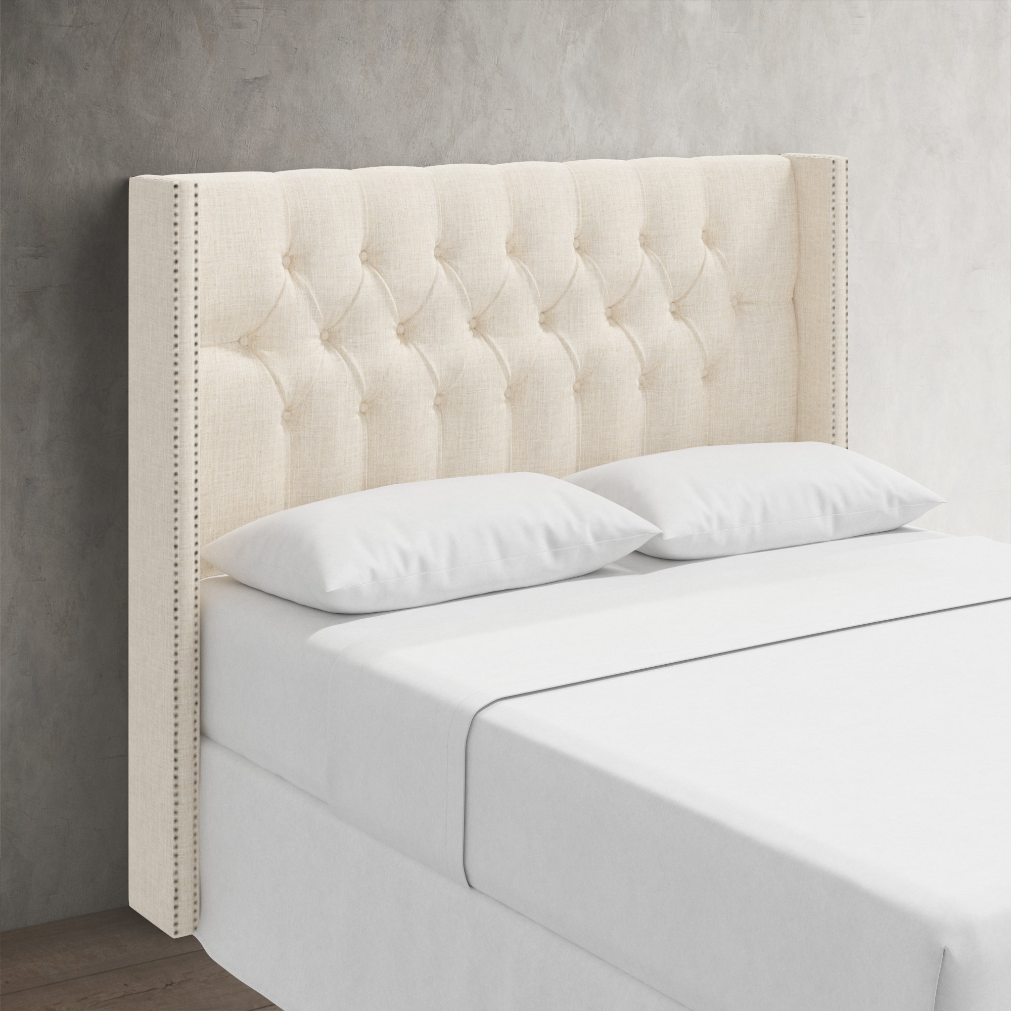 Knighten Upholstered Headboard, King, Classic Talc Linen