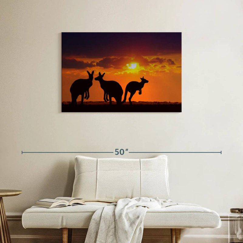 Safari kangourous au coucher du soleil, H 24 po x l 36 po