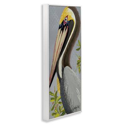 Pélican sur giclée sur toile grise par Jennifer Peck