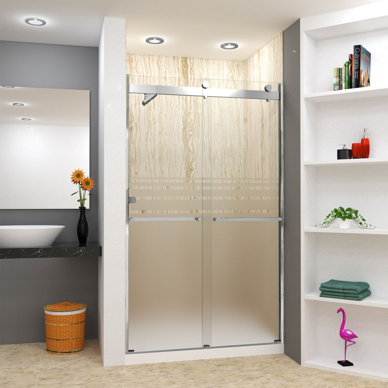 44" W x 80" H Bypass Frameless Shower Door with TruMotion Technology, Chrome