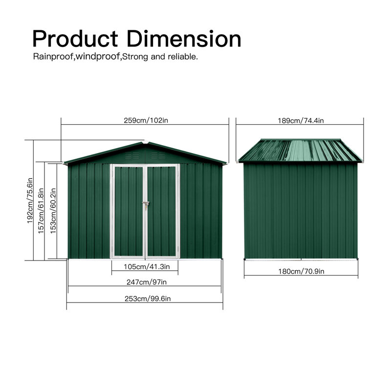 Metal Garden Sheds 6Ftx8ft Outdoor Storage Sheds Green+White, Green