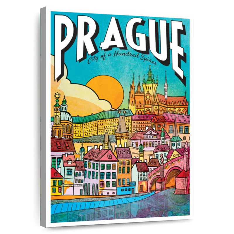 Affiche rétro de Prague City, H 39 po x l 26 po