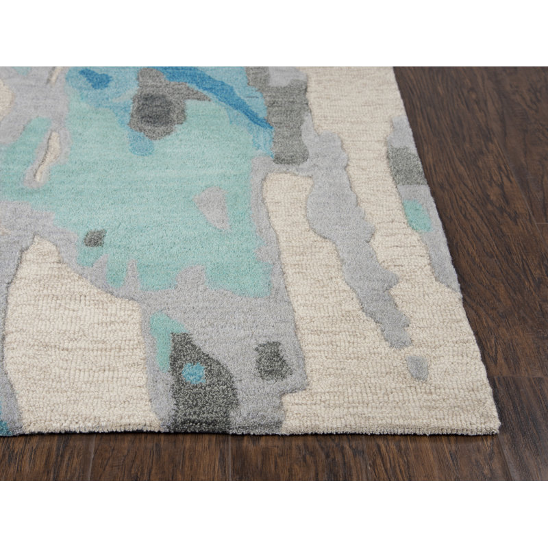 Tapis beige / bleu en laine touffeté à la main Prentice, Rectangle 5 pi x 8 pi