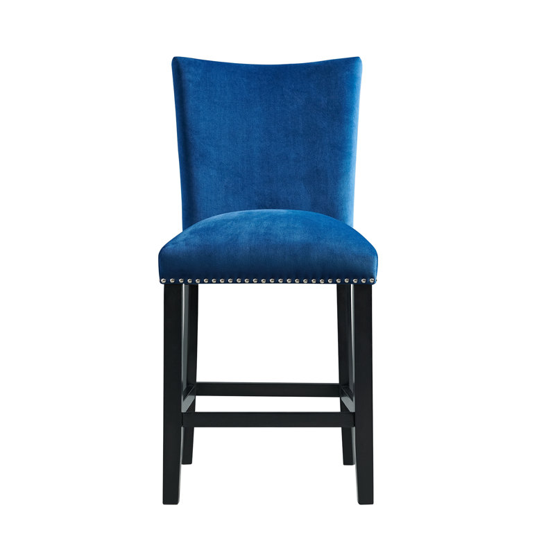 Biggs Upholstered Velvet Counter Stool, Cobalt Velvet