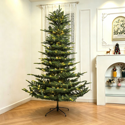 Pre-Lit Green Christmas Tree with PE/PVC Mixed Branches, Lights, Foldable Metal Base