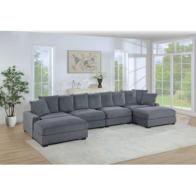 Contemporary Dark Gray 6Pc Modular Sectional Set Corduroy Couch LAF & RAF Chairs 2X Armless Chairs 2X Ottomans Living Room Furniture