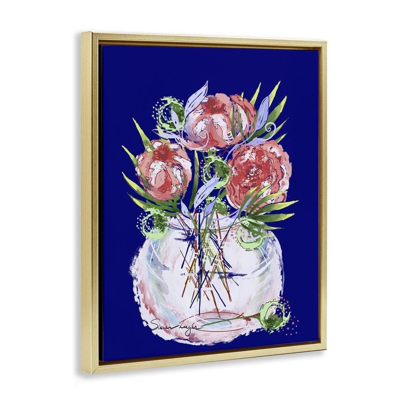 Cadre flottant Florals In Milk Glass, design par Susan Lugar, H 31 po x l 25 po, Cadre flottant métallique doré