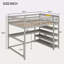 Lit mezzanine double avec tablettes de rangement et bureau sous le lit-890851823
