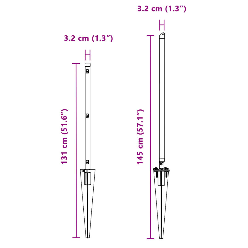 Fence Posts With Spike 13 Pcs Diameter32 Mm Galvanised Steel, Green, 100cm H x 3.2cm W