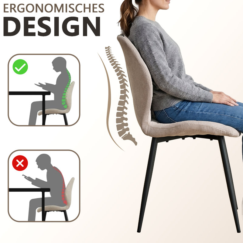 Dining Chairs - Contemporary Dining Chair - Comfortable Linen Dining Chairs - Metal Legs, Beige, 2 