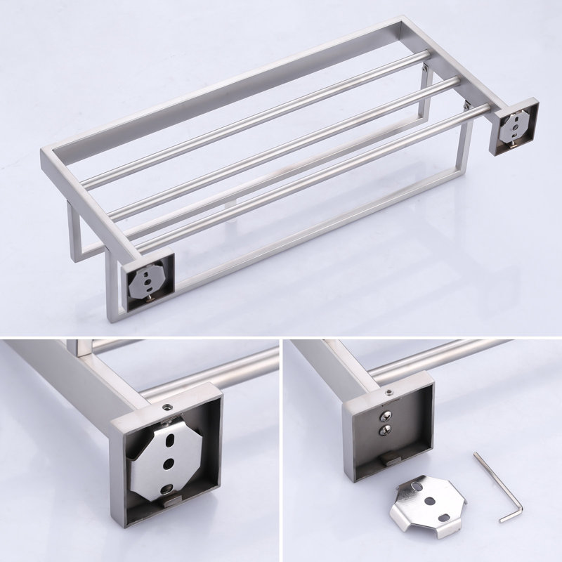 Porte-serviettes mural carré de 50,8 cm (20 po) en acier inoxydable brossé nickel, 20 po, Nickel brossé