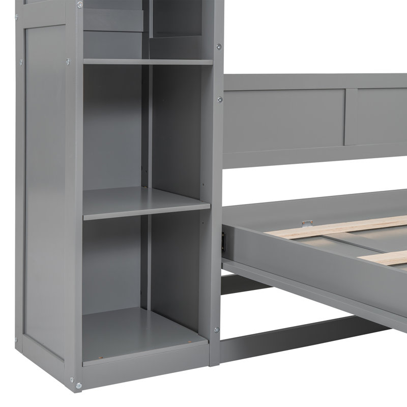 Lit escamotable Dannen avec lumières DEL et tablettes réglables, Gris, Plein