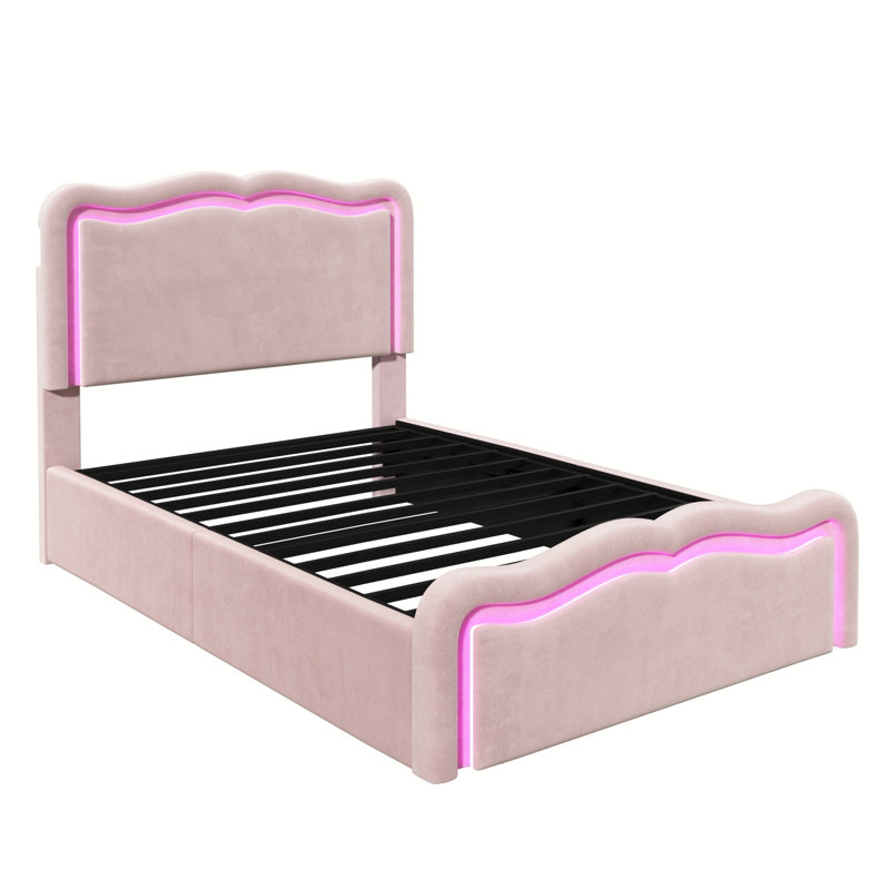3FT Single Ottoman Bed Frame with Hydraulic Storage & LED Lights, Pink