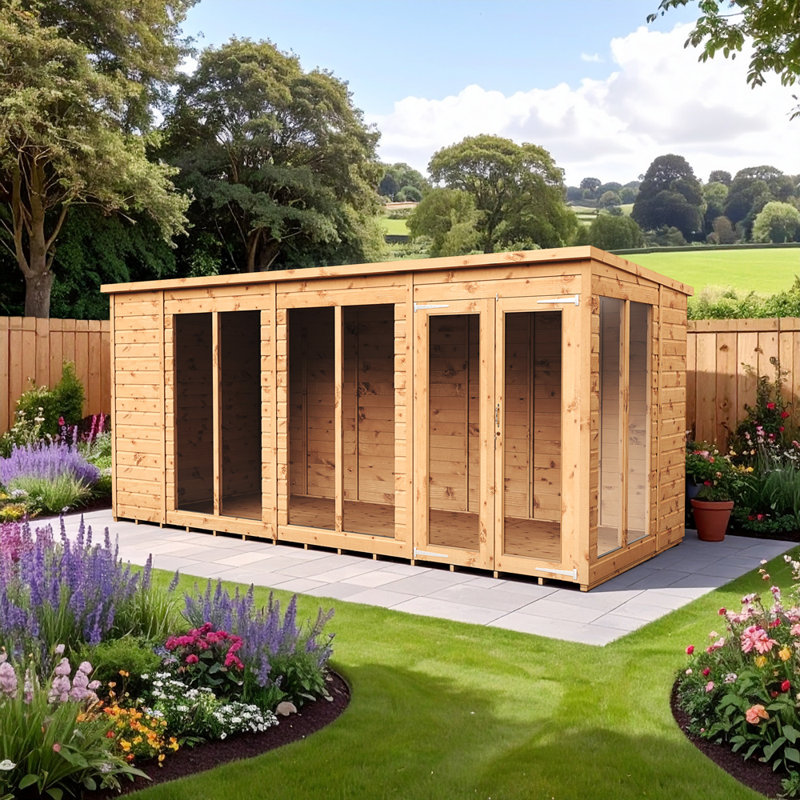  Pent Summerhouse Shiplap Tongue & Groove 14X6 Double Door With Windows