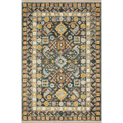 Multi-Colored Mixed Shape Motif Patterned Fringed Vintage Decorative Rug