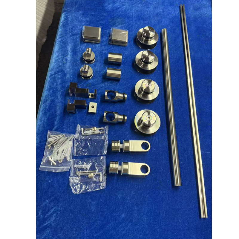 Frameless Sliding Shower Door Hardware Kit Includes Pull Handle / Roller System / Glass Clamp, Brushed Nickel
