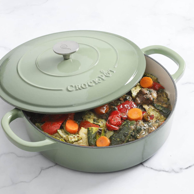 Plat à braiser en fonte émaillé avec couvercle Crock-Pot Artisan 5 pte, rond, Vert pistache