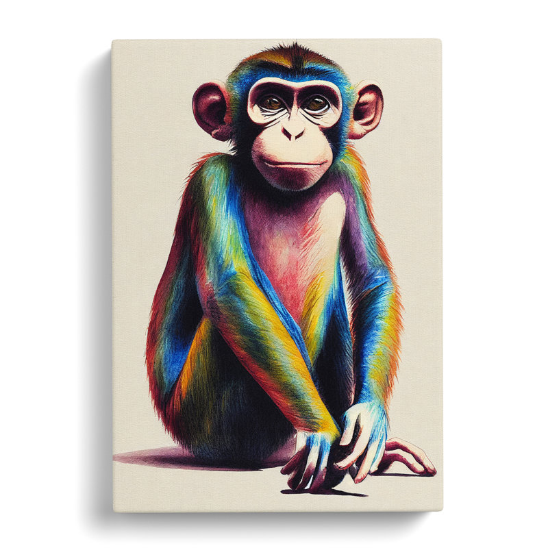Monkey In Colour No.1 - Wrapped Canvas, 50cm H x 35cm W x 3cm D
