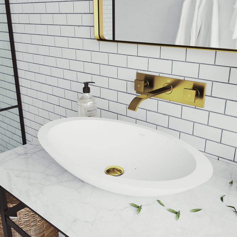 Titus 3" H Two Handle WaterSense Wall Mount Bathroom Faucet, Without Pop-Up Drain, Matte Gold