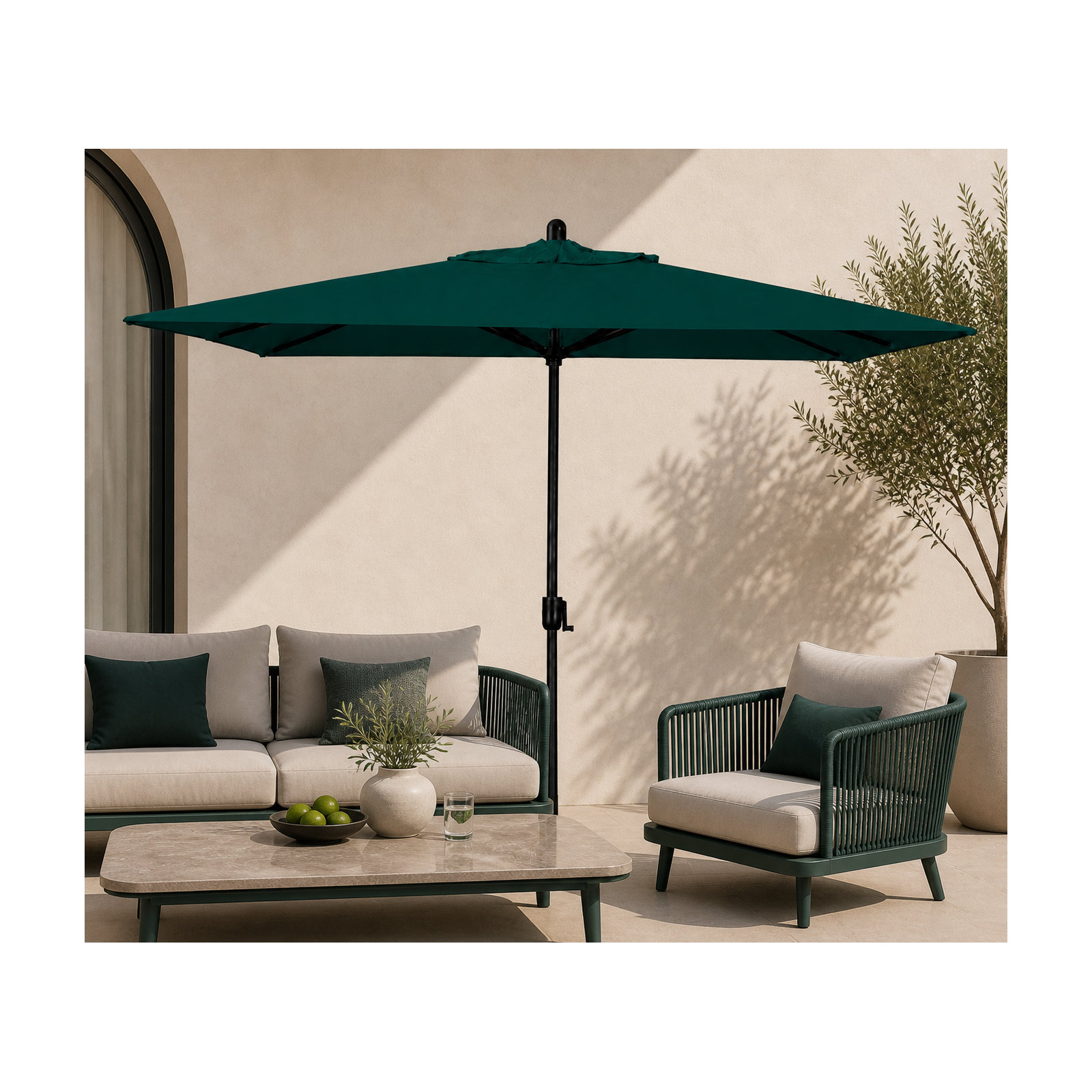 Olivier 116.7'' Outdoor Umbrella, Black Sapphire, Canvas Forest Green Sunbrella® Canvas