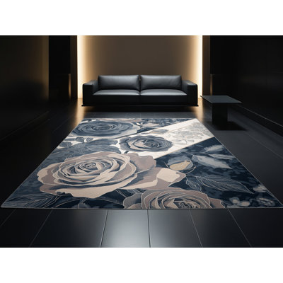 Tapis à motif floral lavande lavable à la machine en rose Paesyn Tea Rose
