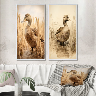 Ensemble de 2 décorations murales canard brun rétro Elegance II