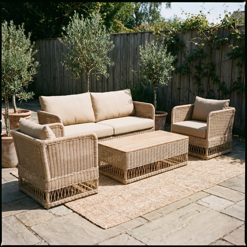 Destin Natural 4-Piece Sunbrella® Outdoor Patio Seating Set - Canvas Beige, Brown, Canvas Beige