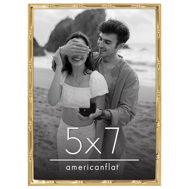 Picture Frame with Bamboo-Style Molding and Shatter-Resistant Glass - for Tabletop or Wall Display, 5" W x 7" H, Gold
