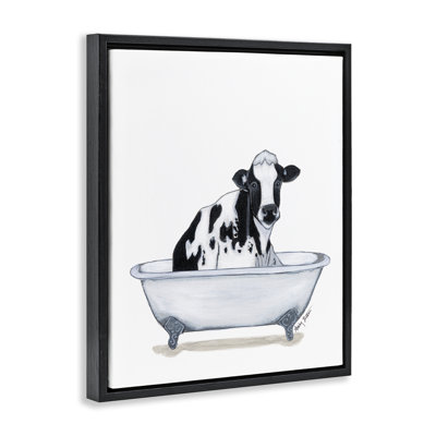 Cow in Tub Sketch Framed Floater Canvas Wall Art by Ashley Justice