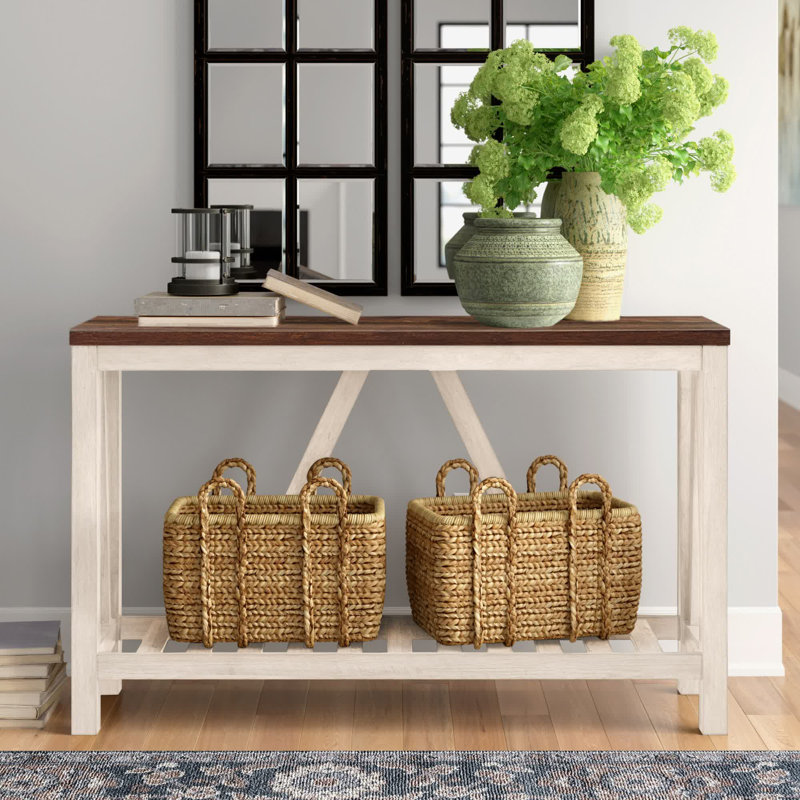Rakira Modern Farmhouse Console Table, White Oak