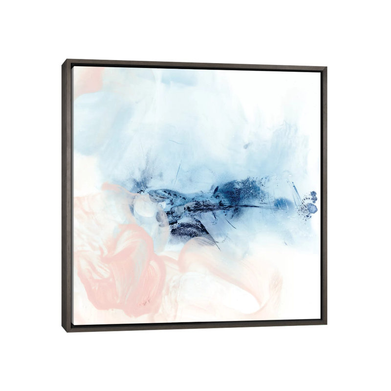 Indigo & Blush I par Ethan Harper - reproduction d'art, H 18 po x l 18 po x 1,5 po, Toile avec cadre gris foncé, Pas de tapis